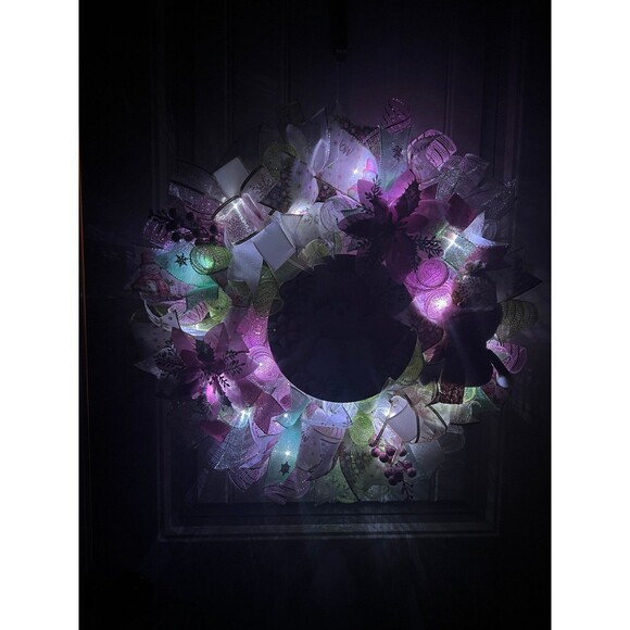 Handmade Pink Winter Snowman Holiday Ribbon Door Wreath 22 ins W81 - Picture 10 of 11